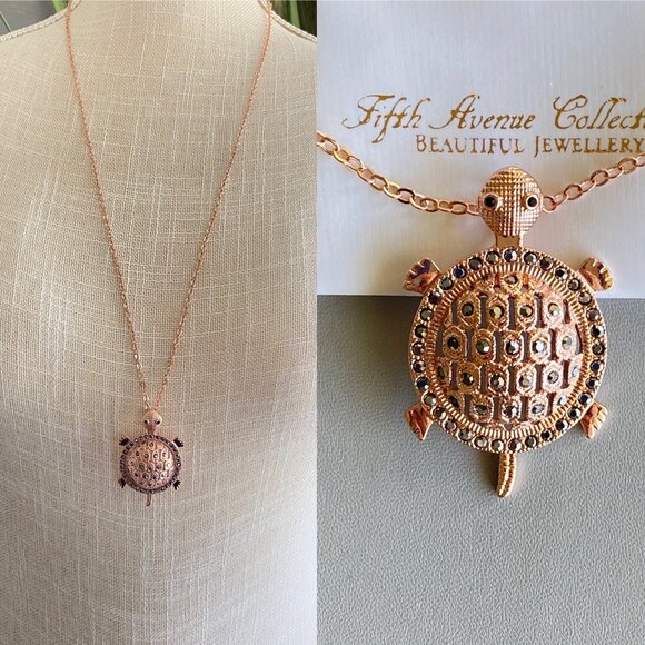 FAC Rose Gold Tone Marcasite Domed Turtle Necklace New - Picture 1 of 6